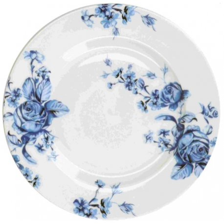 Porcelán desszerttányér 19cm kék virágos