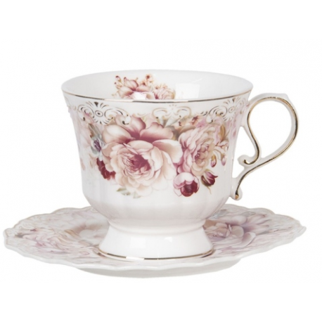 Porcelán csésze + alj 200ml rózsás